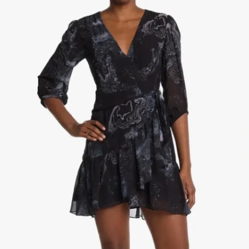 All Saints Jade HATSUKOI Black Blue WRAP Dress